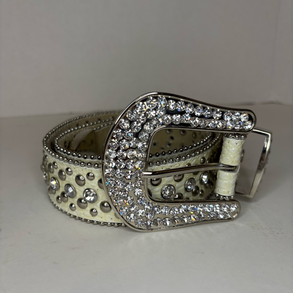 Genuine Leather Crystal-Embellished Belt